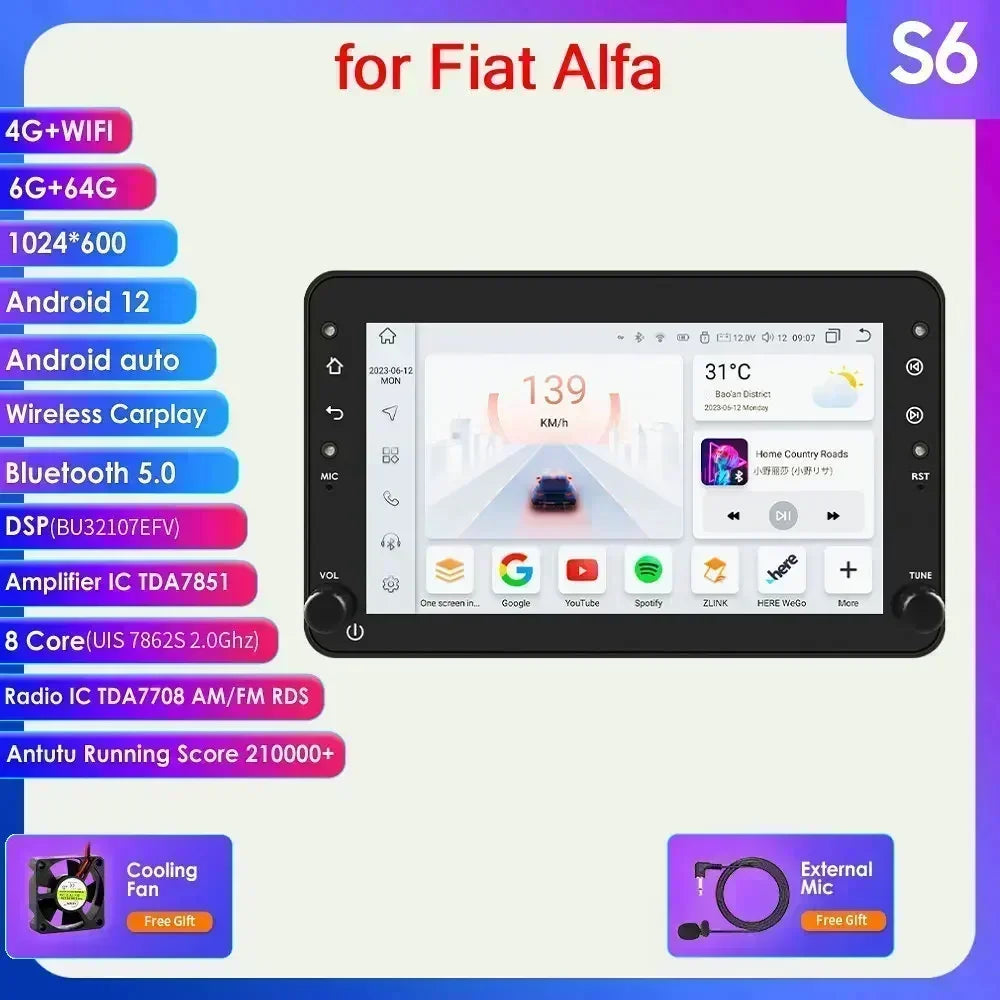 Alfa Romeo 159 Brera Spider 8" Android 14 Carplay Android auto wireless wifi bt gps 4g  AUTMS04A