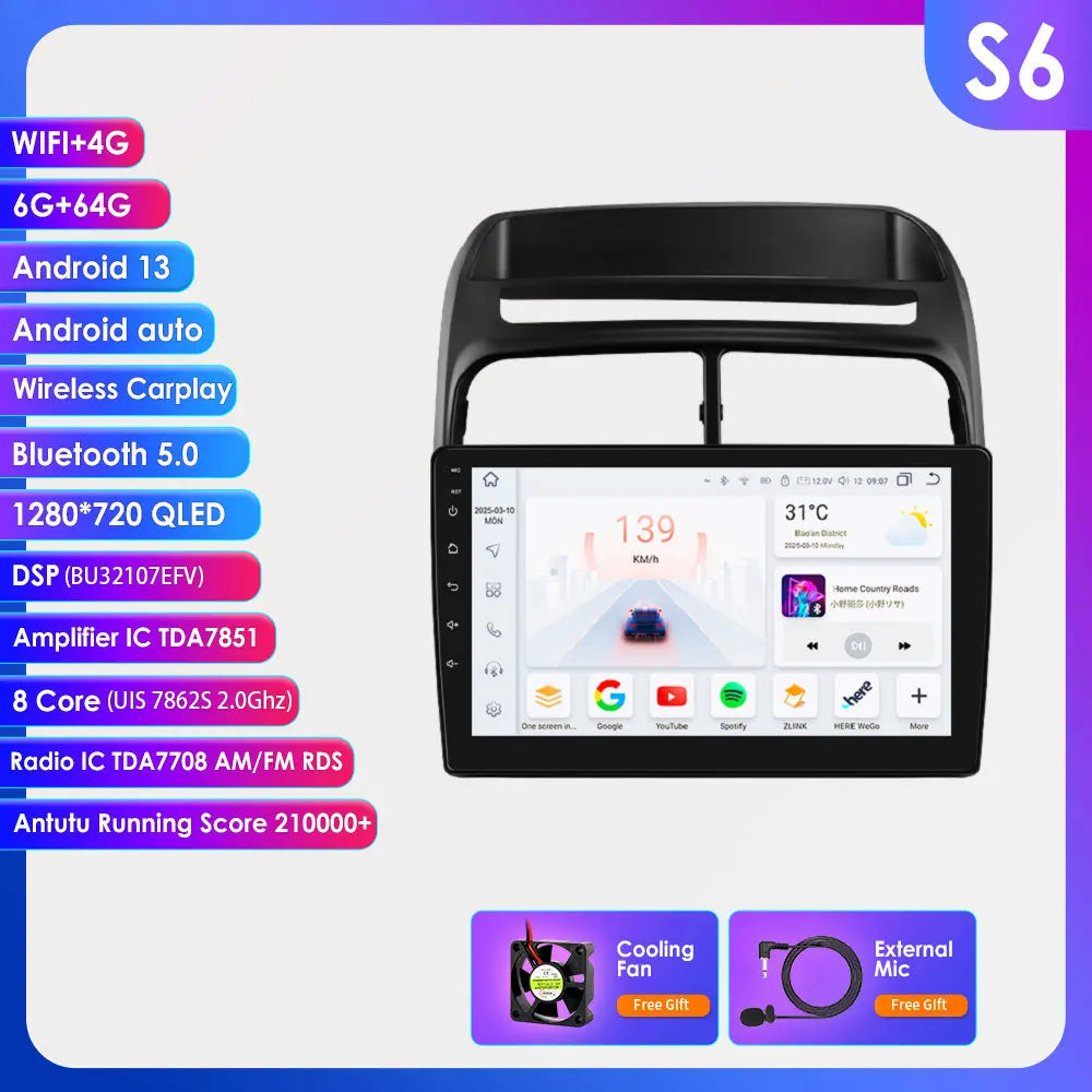 Fiat Grande Punto Linea 2007 - 2012 9" Android 14 Carplay Android auto wireless wifi bt gps 4g  AUTMV7JC