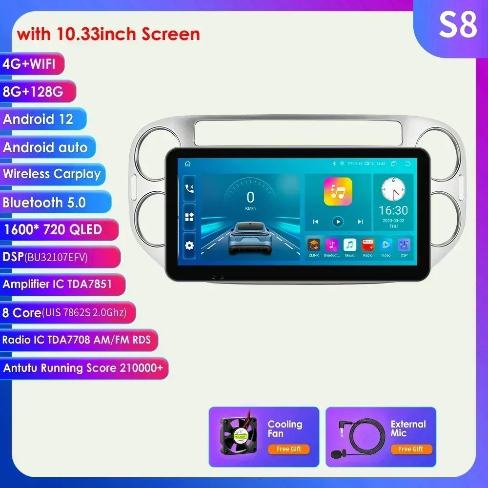 VW Volkswagen Tiguan 2006-2016 9" Android 14 Carplay Android auto wireless wifi bt gps 4g  AUTMKZ2Q