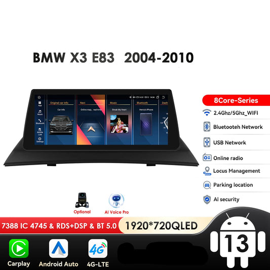 BMW X3 E83 2004 - 2010 (SENZA SCHERMO ORIGINALE) 10,25" Android 14 Carplay Android auto wireless wifi bt gps 4g  AUTM4VBT