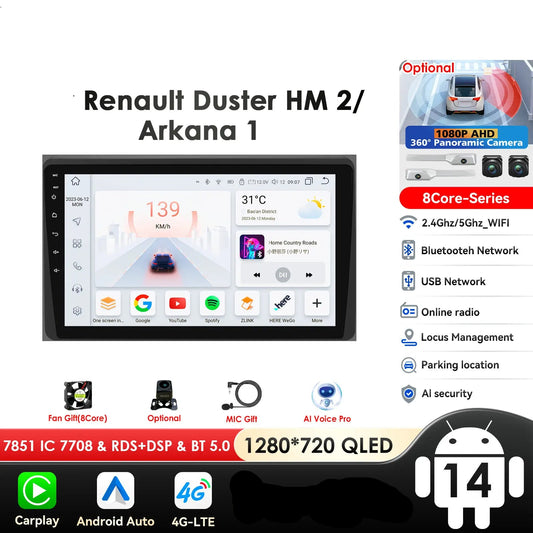 Renault Duster HM 2 Arkana 10,1" / 10,33" Android 14 Carplay Android auto wireless wifi bt gps 4g AUTMLWKH