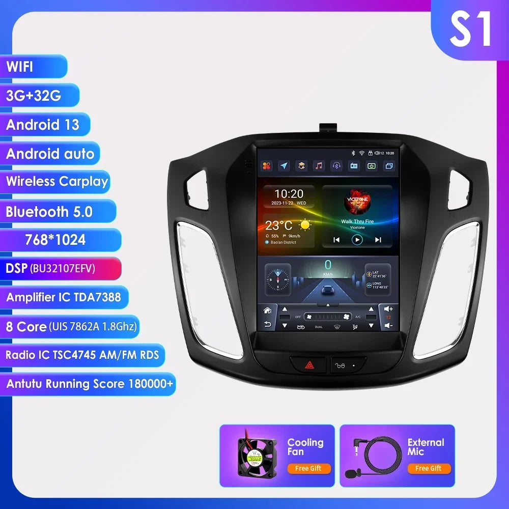 Ford Focus 3 MK3 2011-2019  Tesla Style 9,7" Android 14 Carplay Android auto wireless wifi bt gps 4g  AUTMWCH0