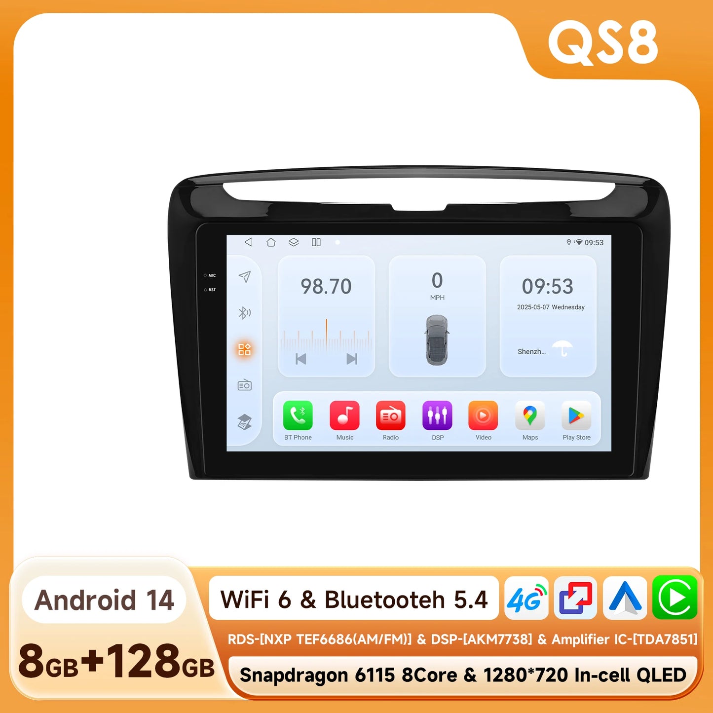 Lancia Ypsilon 2012 - 2020 9" Android 14 Carplay Android auto wireless wifi bt gps 4g AUTMSTMD