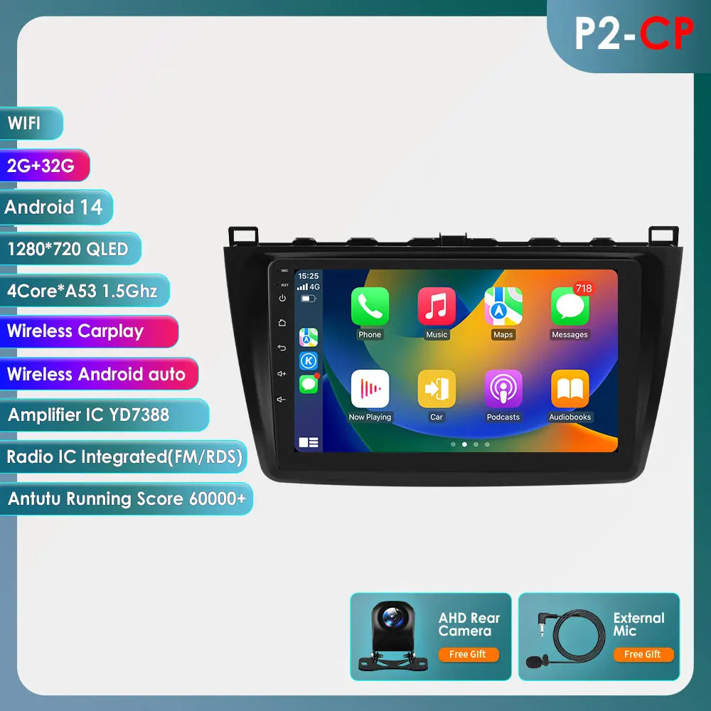 Mazda 6 2007 - 2012 9" Android 14 Carplay Android auto wireless wifi bt gps 4g AUTMJSBD