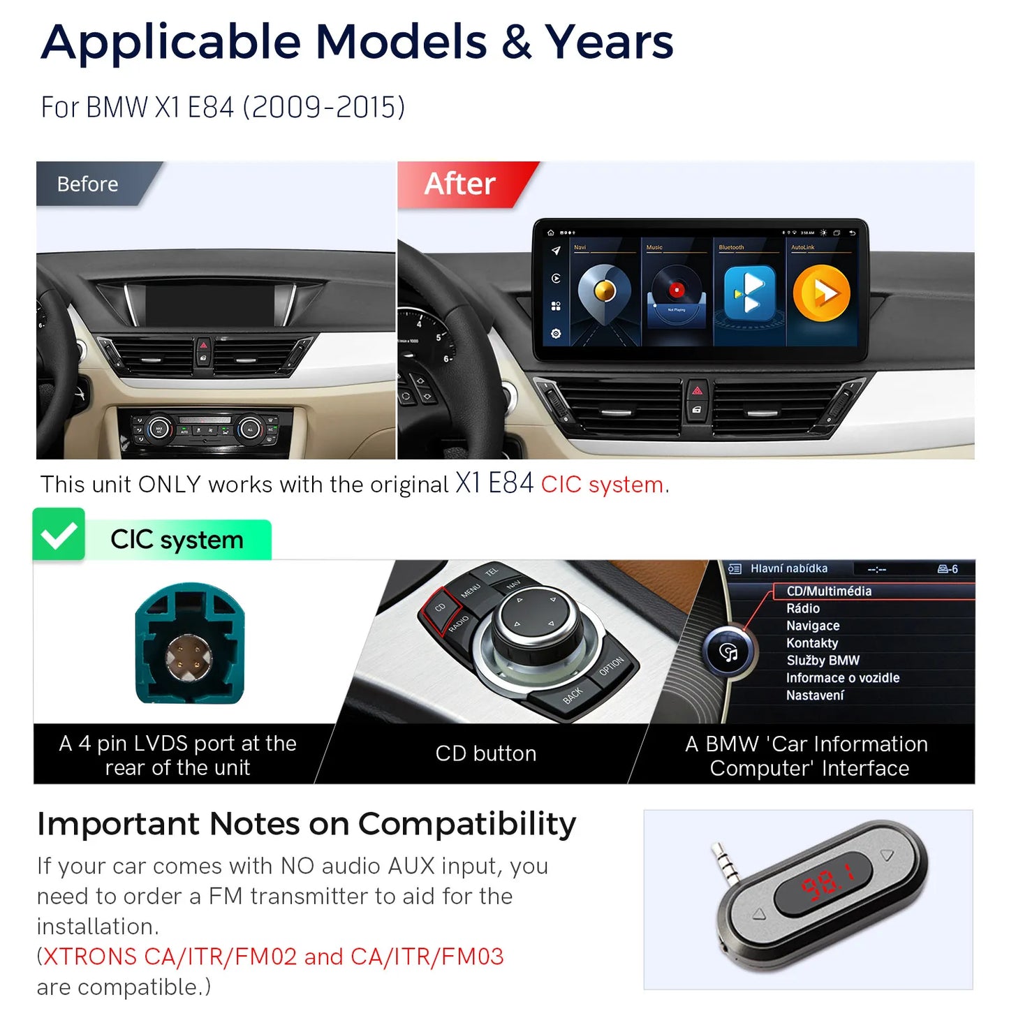 BMW X1 E84 NBT/CIC/EVO System 12.3'' Android 13 HD IPS Car Multimedia Player  Global 4G CarPlay Android Auto DSP QLB22CIB12X1