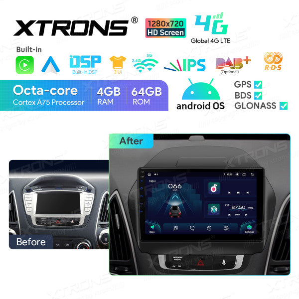 Hyundai IX35/Tucson 10.1'' Android 13 Octa Core 4+64GB Car Radio RDS WIFI GPS BT Car Multimedia Player  DSP CarPlay Android auto 4G LTE IAP1235HS