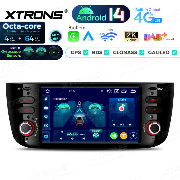 FIAT Punto evo 199 310 Linea 323 2012-2016 6.2" Android 14 Octa Core 4/64 GB Car Player CarPlay Android Auto wireless DSP WIFI 4G PX64GPFLGS