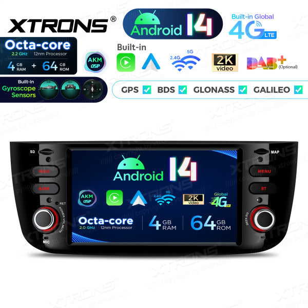 FIAT Punto evo 199 310 Linea 323 2012-2016 6.2" Android 14 Octa Core 4/64 GB Car Player CarPlay Android Auto wireless DSP WIFI 4G PX64GPFLGS