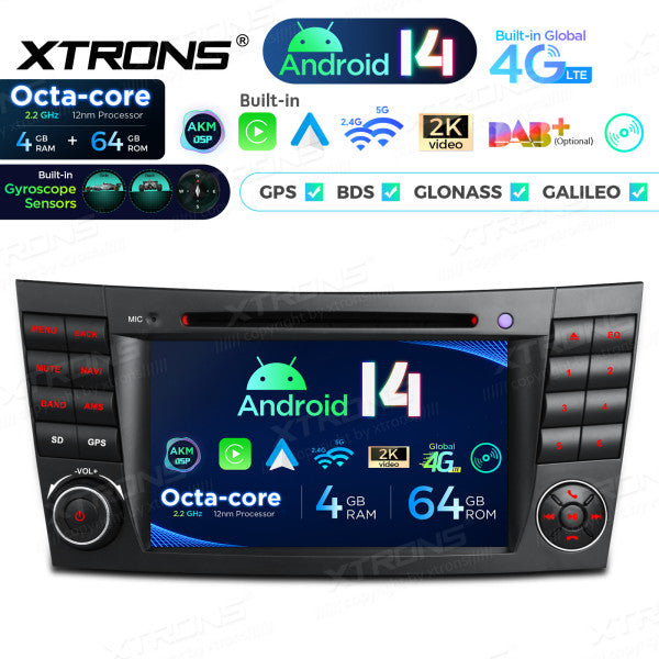 Mercedes Benz E-class W211 E200 E220 E300 E350 E240 E270 E280 W219 7" 4GB/64GB Octacore Android 14 CD / DVD /USB Carplay Android auto wireless wifi bt gps 4g  PX74M211GS