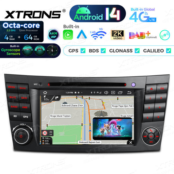 Mercedes Benz E-class W211 E200 E220 E300 E350 E240 E270 E280 W219 7" 4GB/64GB Octacore Android 14 CD / DVD /USB Carplay Android auto wireless wifi bt gps 4g  PX74M211GS