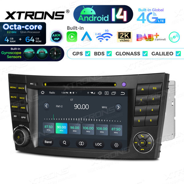 Mercedes Benz E-class W211 E200 E220 E300 E350 E240 E270 E280 W219 7" 4GB/64GB Octacore Android 14 CD / DVD /USB Carplay Android auto wireless wifi bt gps 4g  PX74M211GS