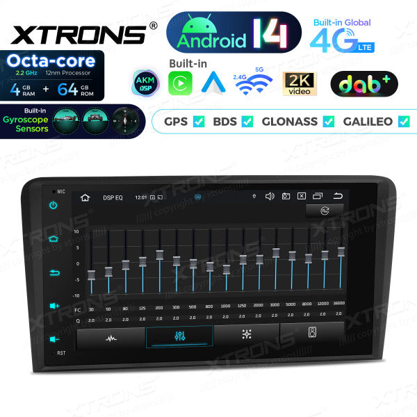 Audi A3 8P S3 RS3 2003-2012 7" Android 14 Octacore 4/64 gb DAB+ Carplay Android auto wireless 2K video,DSP, wifi bt gps 4g PX84A3ALDABGS