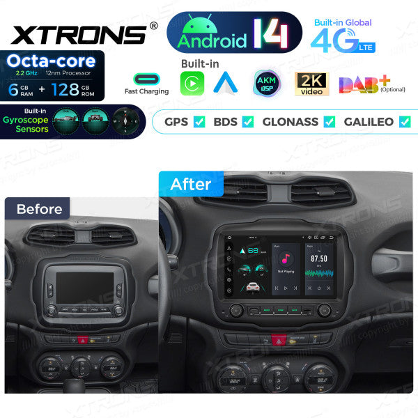 JEEP Renegade 2015-2021 9" Android 14 Octa Core 6/128 GB Car Player CarPlay Android Auto wireless DAB DSP WIFI 4G PXH94RGJLGS