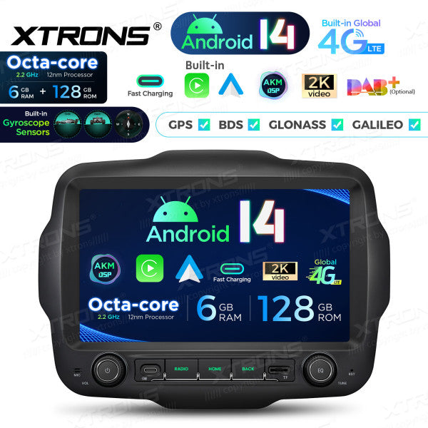 JEEP Renegade 2015-2021 9" Android 14 Octa Core 6/128 GB Car Player CarPlay Android Auto wireless DAB DSP WIFI 4G PXH94RGJLGS