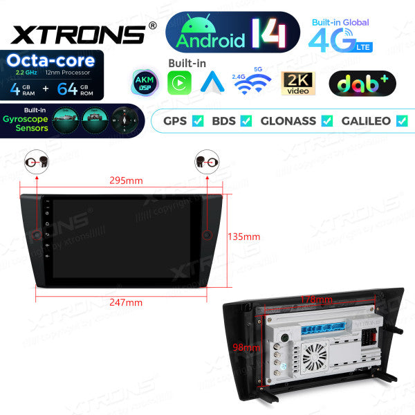 BMW E90 Sedan E91 Touring E92 Coupe E93 M3 9" Android 14 Octa Core 4+64GB Car Radio DSP DAB+  4G Carplay Android auto  PXP9490BGDAB