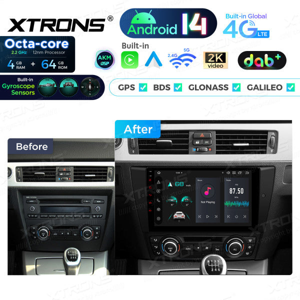 BMW E90 Sedan E91 Touring E92 Coupe E93 M3 9" Android 14 Octa Core 4+64GB Car Radio DSP DAB+  4G Carplay Android auto  PXP9490BGDAB