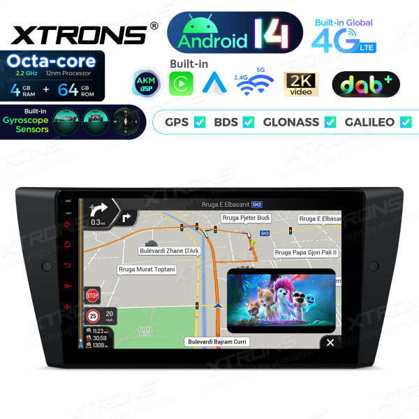 BMW E90 Sedan E91 Touring E92 Coupe E93 M3 9" Android 14 Octa Core 4+64GB Car Radio DSP DAB+  4G Carplay Android auto  PXP9490BGDAB