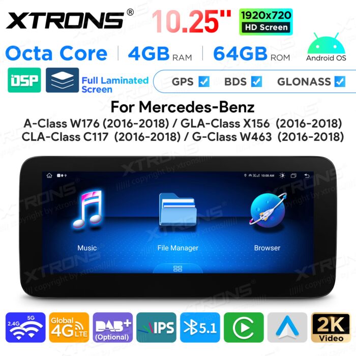 Mercedes-Benz Classe A W176 / Classe GLA X156 / Classe CLA C117 / Classe G W463  10,25" Android OS processore Octa Core 4 + 64 GB  QAMS1450