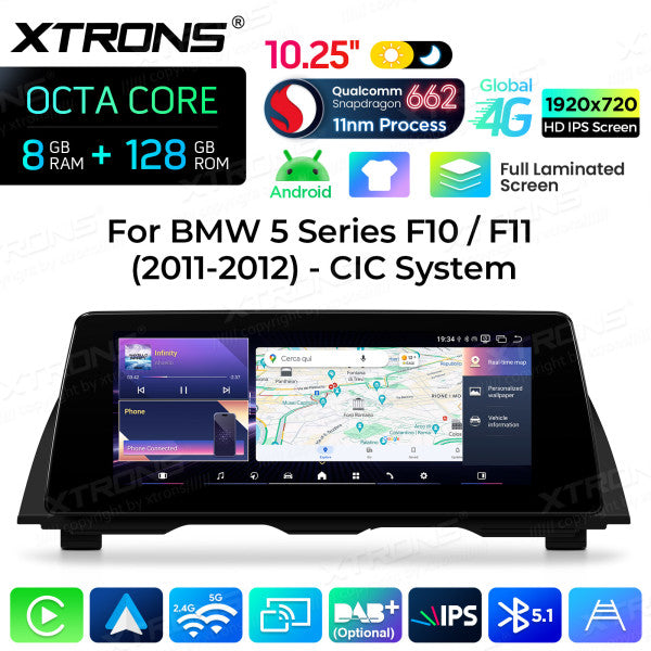 BMW 5 Series F10/ F11 CIC/ NBT 10,25'' Android OS Car Radio 8 Core 8-128 GB with 4G LTE CarPlay Android Auto DSP QBBH14CIB12FV
