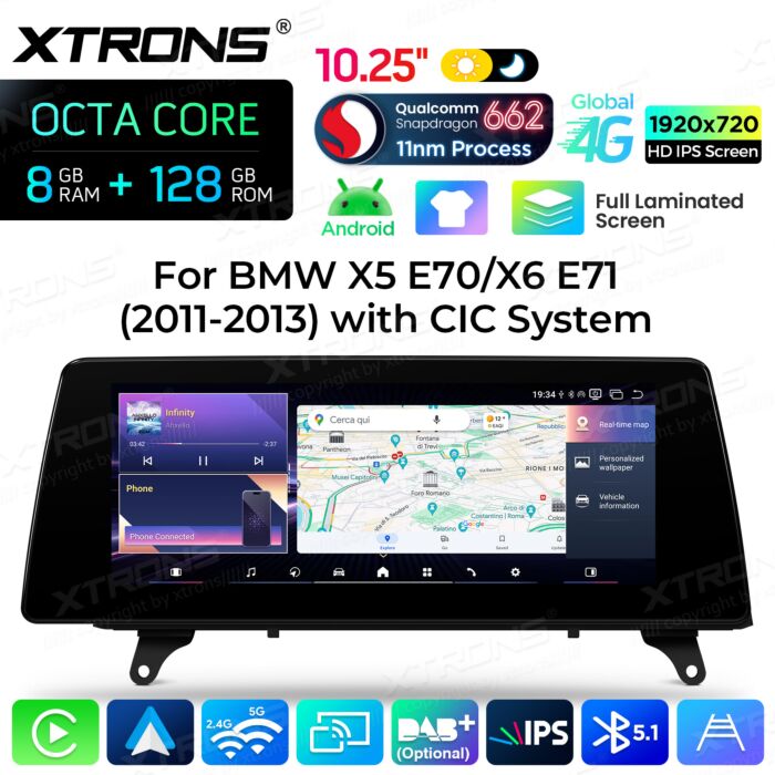 BMW X5 E70 X6 E71 CCC/CIC 10,25'' Android OS 8 Core 8+128GB 4G LTE CarPlay Android Auto QBBH14CIB12X5L
