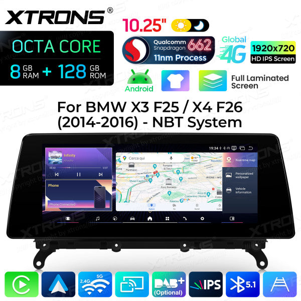 BMW X3 F25 NBT (2011-2016) Android 10,25" Carplay Android auto Wireless / Octa Core / 8 GB di RAM e 128 GB di ROM QBBH14NB12X3
