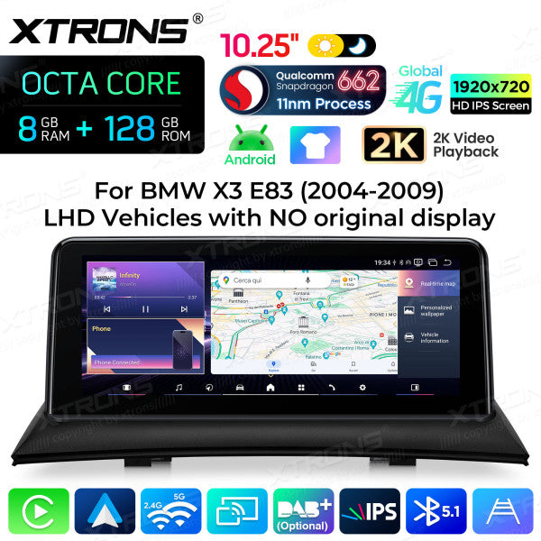 BMW X3 83 2004-2009 (Senza monitor di serie) 10,25" HD IPS 2k 8GB Ram /128 gb Carplay Android auto wireless WIFI BT USB GPS QBBH14X3UNL