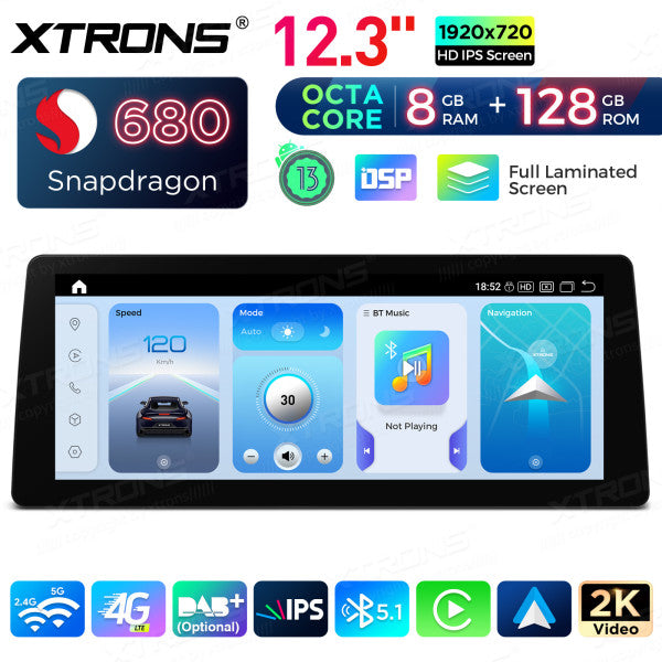 BMW 3 Series E90/91/92/93 M3 CCC/CIC 12.3'' Android 14 Octacore 8GB RAM +128GB  CarPlay Android Auto wireless DSP 4G QGB23CIB12E92