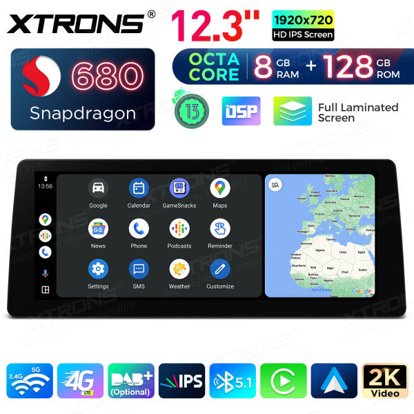 BMW 3 Series E90/91/92/93 M3 CCC/CIC 12.3'' Android 14 Octacore 8GB RAM +128GB  CarPlay Android Auto wireless DSP 4G QGB23CIB12E92