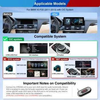 BMW X3 F25 CIC (2011-2013) Carplay android auto / Android  OEM / Qualcomm 680 / Octa Core / 8 GB di RAM e 128 GB di ROM / QGB23CIB12X3