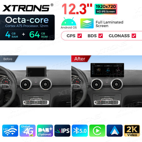 Audi A1 RMC / HN+R / HN+ 2010-2018  Android 13 4G 12,3 " Octa Core 4+64 GB  Carplay Android auto wireless QLA23A1