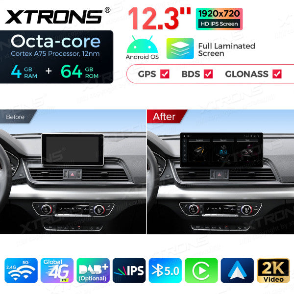 AUDI Q5 SQ5 (2017-2020) con sistema MIB2 12,3 "Android 4G LTE globale Octa Core 4+64 GB con schermo IPS 2K carplay android auto  QLA23Q5NL