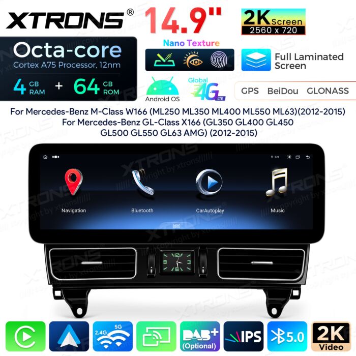 Autoradio Android da 14,9" con schermo Nano Texture 2K per Mercedes-Benz Classe M/Classe GL | Apple CarPlay e Android Auto | QLM4245MLS