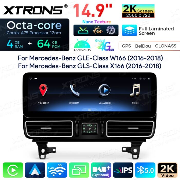 Mercedes-Benz Classe GLE W166/GLS - Classe X166 NTG 5.0/5.1/5.2  Android OS  14,9" Octa Core 4+64GB con schermo 2K  Carplay Android auto wireless Gps Wifi BT  4G QLM4450GLE