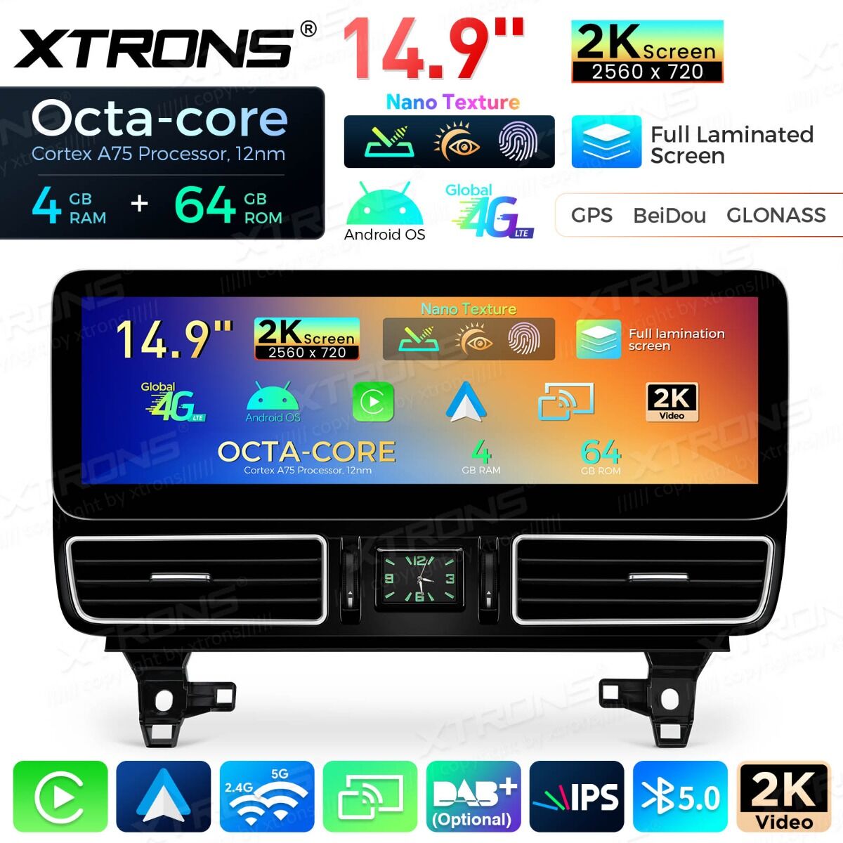 Mercedes-Benz Classe GLE W166/GLS - Classe X166 NTG 5.0/5.1/5.2  Android OS  14,9" Octa Core 4+64GB con schermo 2K  Carplay Android auto wireless Gps Wifi BT  4G QLM4450GLE