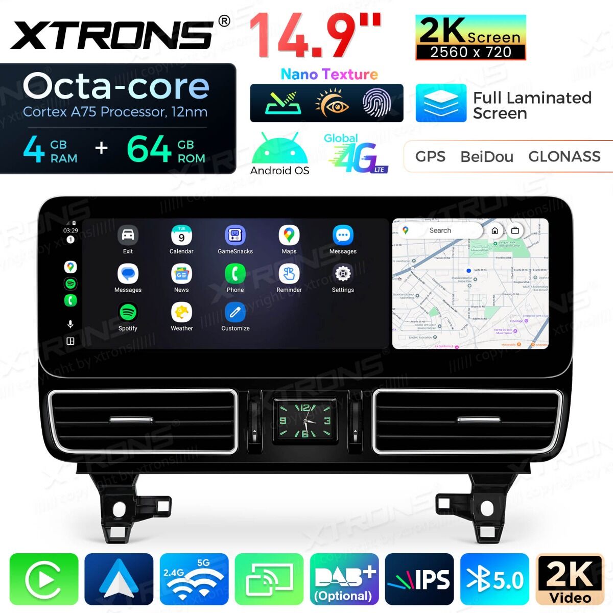 Mercedes-Benz Classe GLE W166/GLS - Classe X166 NTG 5.0/5.1/5.2  Android OS  14,9" Octa Core 4+64GB con schermo 2K  Carplay Android auto wireless Gps Wifi BT  4G QLM4450GLE