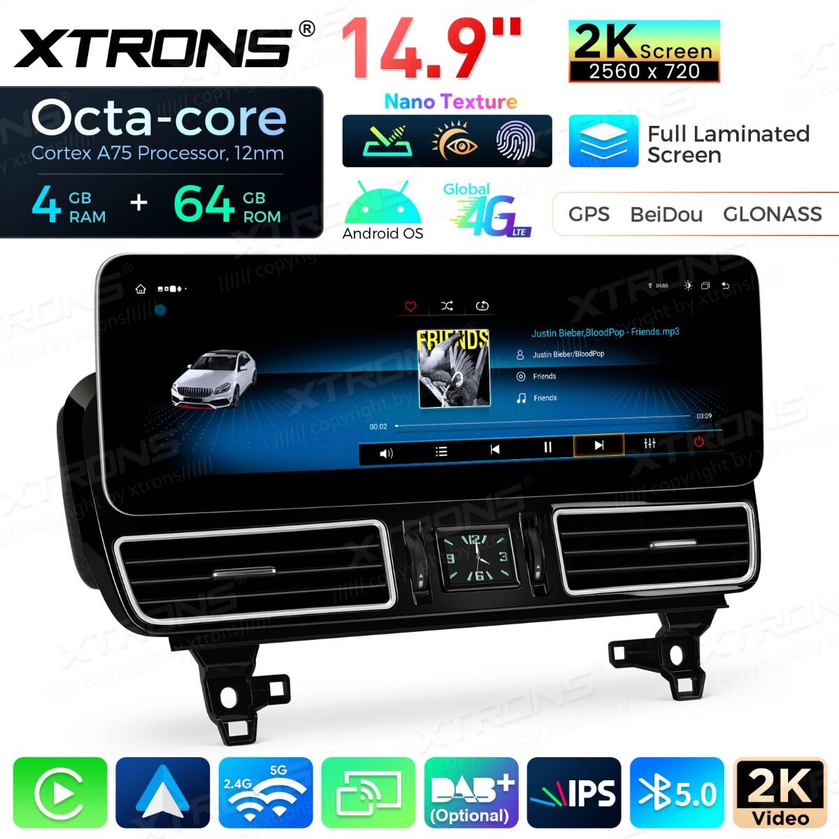 Mercedes-Benz Classe GLE W166/GLS - Classe X166 NTG 5.0/5.1/5.2  Android OS  14,9" Octa Core 4+64GB con schermo 2K  Carplay Android auto wireless Gps Wifi BT  4G QLM4450GLE