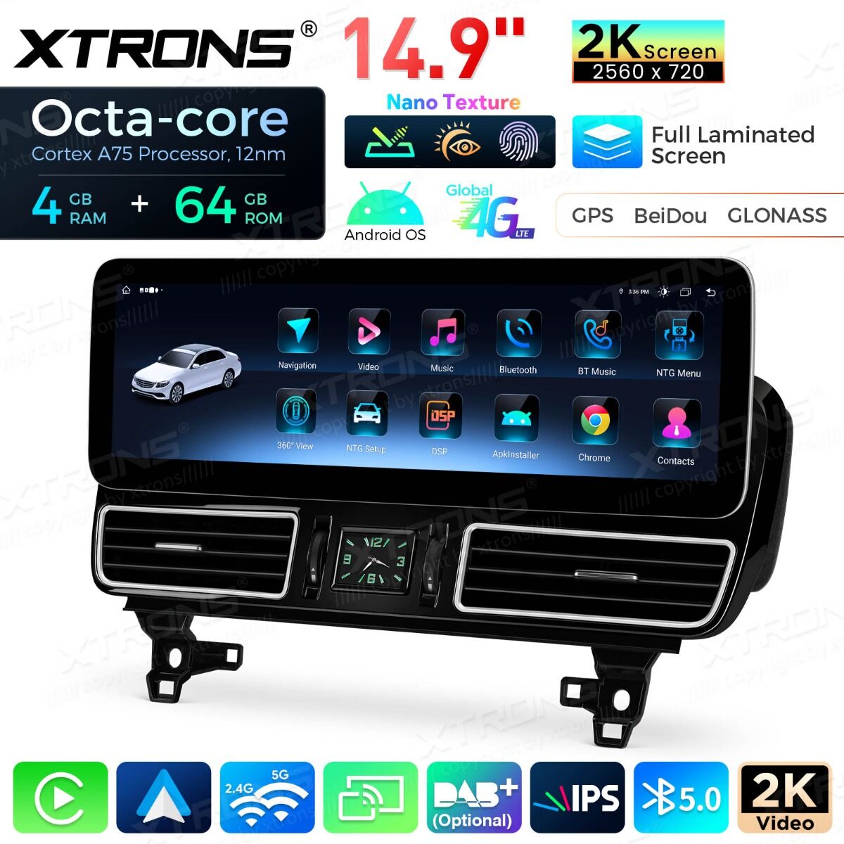 Mercedes-Benz Classe GLE W166/GLS - Classe X166 NTG 5.0/5.1/5.2  Android OS  14,9" Octa Core 4+64GB con schermo 2K  Carplay Android auto wireless Gps Wifi BT  4G QLM4450GLE