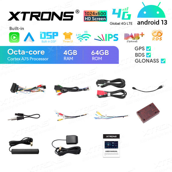 Fiat 500 (2016-2020) 7'' Android 13  Octa Core 4+64 Car Radio For  Car Stereo Multimedia Player Built-in DSP Carplay android auto 4G IA72500FLS
