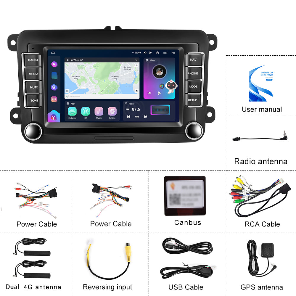 Volkswagen Seat Skoda   2din 7"Android Car Stereo Radio rds Carplay Android Multimedia Player WIFI FM GPS AUTMPDFVW7