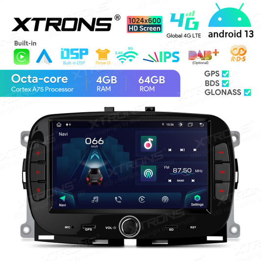 Fiat 500 (2016-2020) 7'' Android 13  Octa Core 4+64 Car Radio For  Car Stereo Multimedia Player Built-in DSP Carplay android auto 4G IA72500FLS