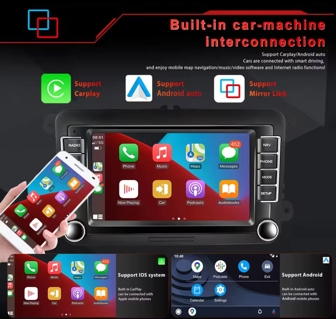 Volkswagen Seat Skoda   2din 7"Android Car Stereo Radio rds Carplay Android Multimedia Player WIFI FM GPS AUTMPDFVW7